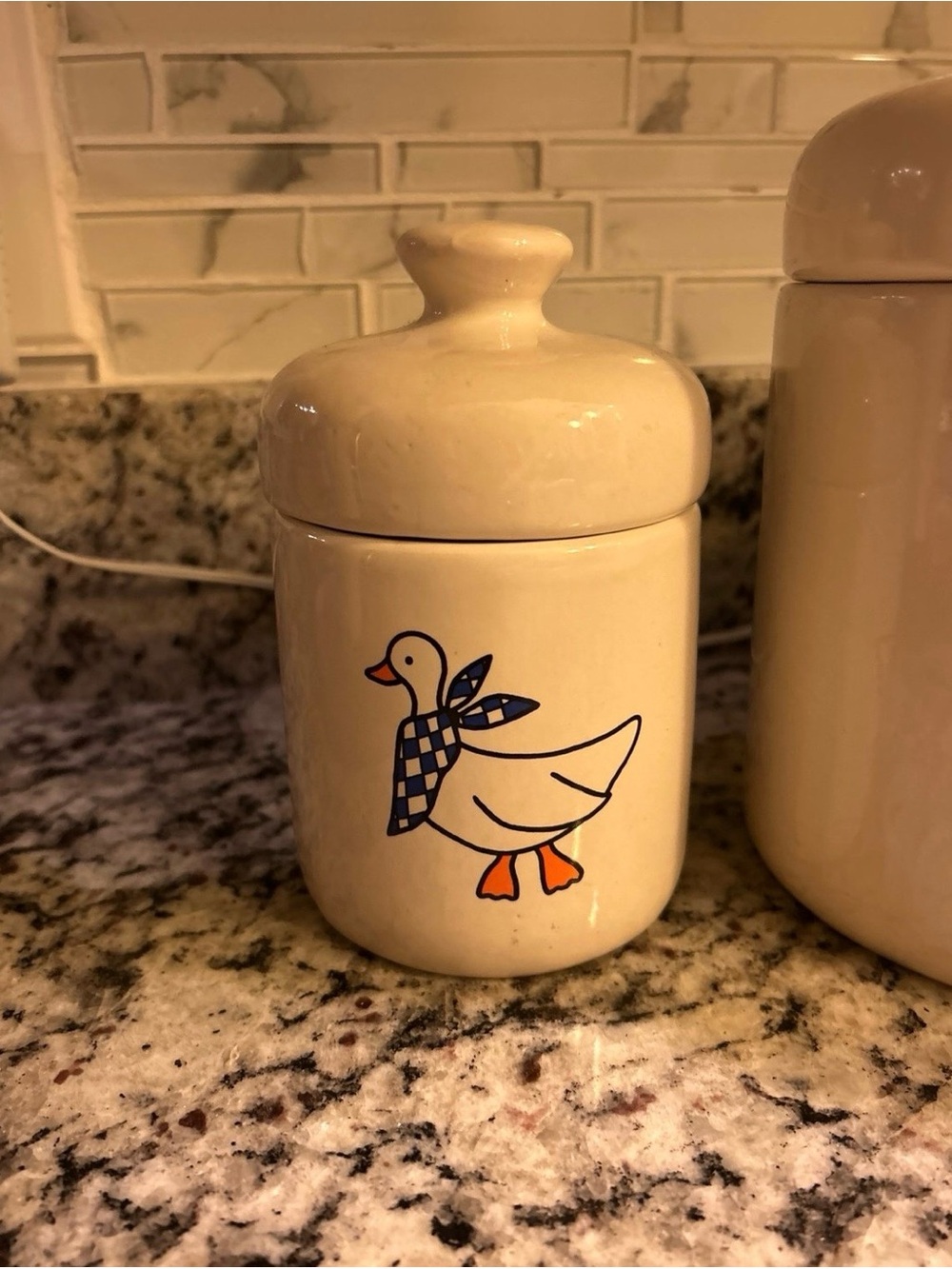 Cream Ceramic Goose Canister Set with Blue Accent - Picture 4 of 4